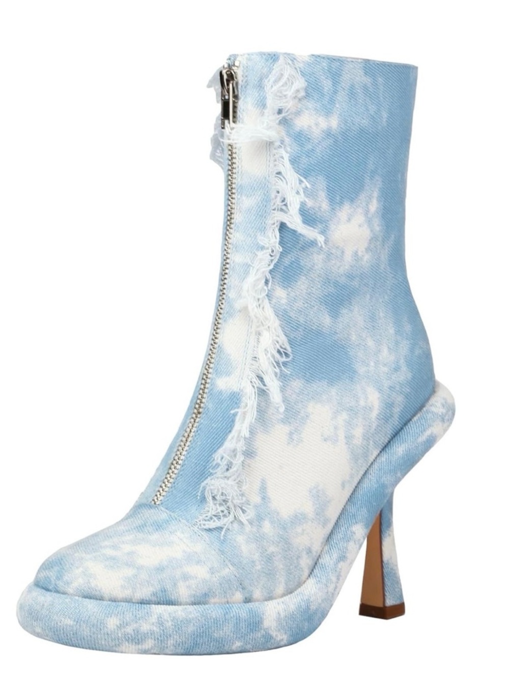 TAEPUSR Women's Stiletto Knee High Denim Pull On Cowgirl Mid Calf Boots